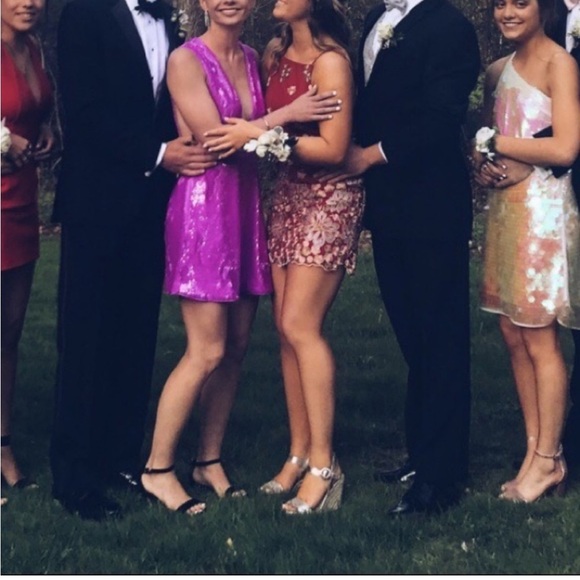 Free People x Backstage Australia Red Floral Dress Embroidered Lace Lined Sz M - Picture 15 of 15